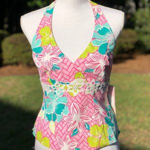 Lilly Pulitzer Colorful Floral Halter Top Sz 2